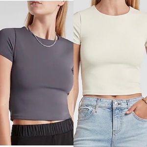 💚 2 Express Body Contour High Compression 90's Cropped Tee Sage and Charcoal